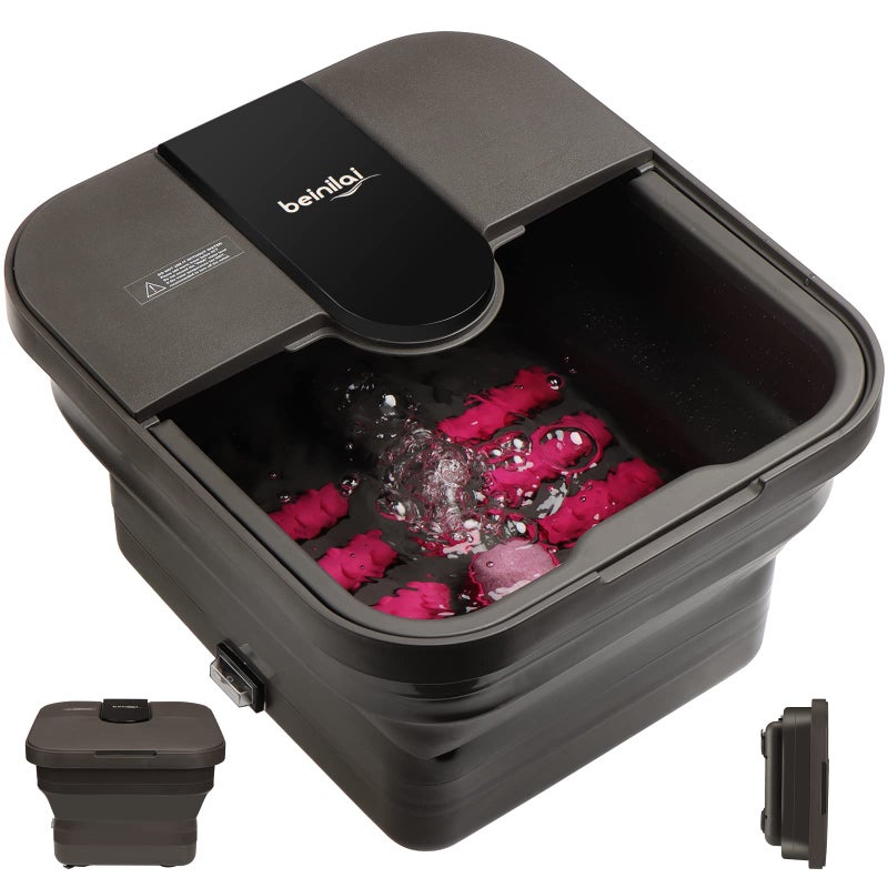 Beinilai Collapsible Foot Spa,Foot Bath with Heat and Massage and Bubble Jets,Foot Soak Tub with Six Non Motorized Rollers,Acupressure Massage Points,Red Light and Removable Pumice Stone - Image 1