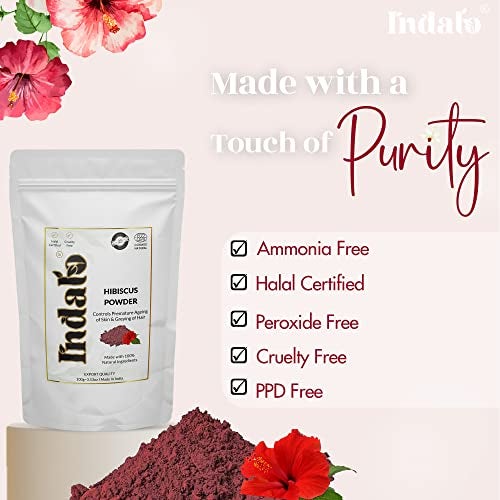 Indalo Hibiscus Flower Powder, Organic Hibiscus Rosa-Sinensis for Hair & Skin Care, Exfoliates the Dead Skin Cells, Prevents Premature Greying, Cruelty-Free & Vegan | Hibiscus powder (100gm) - Image 4