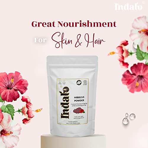 Indalo Hibiscus Flower Powder, Organic Hibiscus Rosa-Sinensis for Hair & Skin Care, Exfoliates the Dead Skin Cells, Prevents Premature Greying, Cruelty-Free & Vegan | Hibiscus powder (100gm) - Image 5