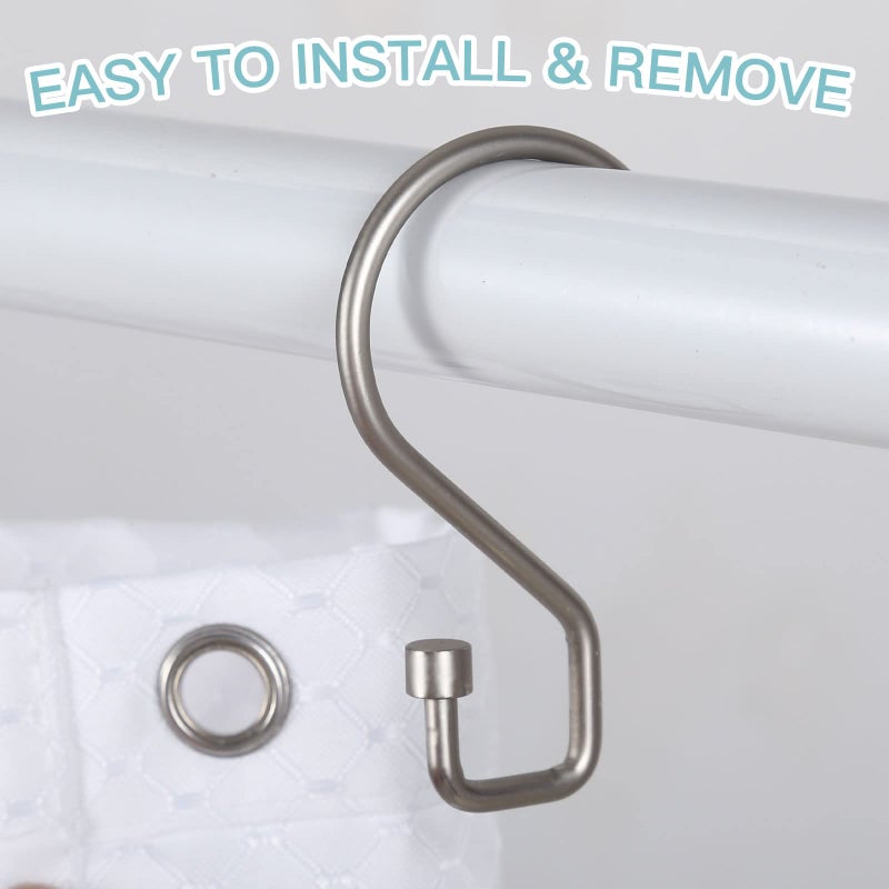 Goowin Shower Curtain Hooks, 12 Pcs S Shape Shower Curtain Rings, Rustproof Black Shower Curtain Rings, Multi-Functional Shower Hooks for Shower Curtain, Clothing, Towels (Matte Nickel) - Image 5