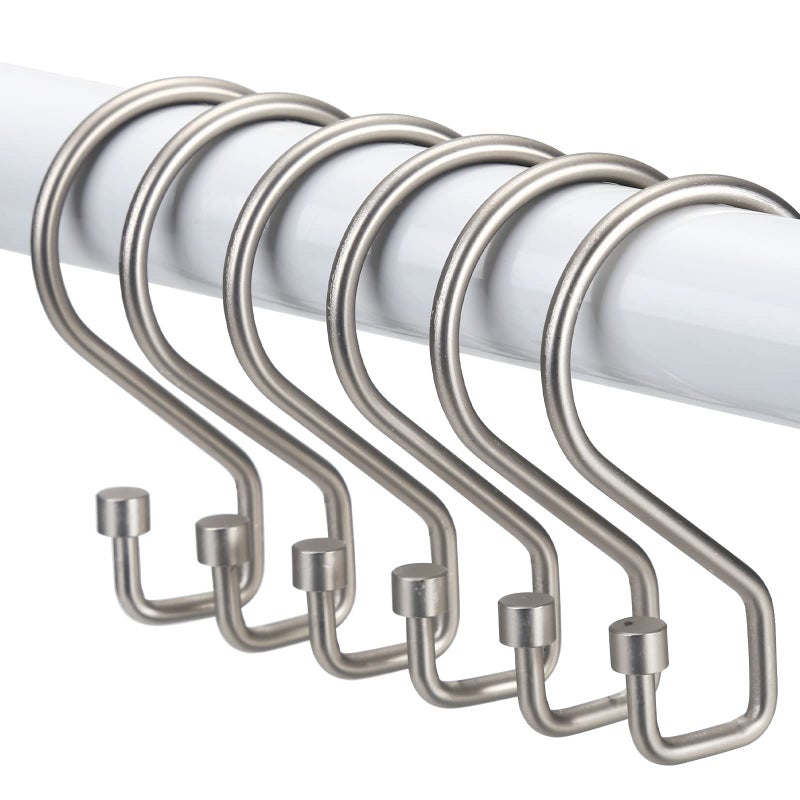 Goowin Shower Curtain Hooks, 12 Pcs S Shape Shower Curtain Rings, Rustproof Black Shower Curtain Rings, Multi-Functional Shower Hooks for Shower Curtain, Clothing, Towels (Matte Nickel) - Image 1