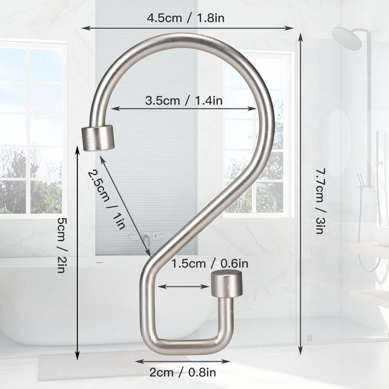 Goowin Shower Curtain Hooks, 12 Pcs S Shape Shower Curtain Rings, Rustproof Black Shower Curtain Rings, Multi-Functional Shower Hooks for Shower Curtain, Clothing, Towels (Matte Nickel) - Image 3