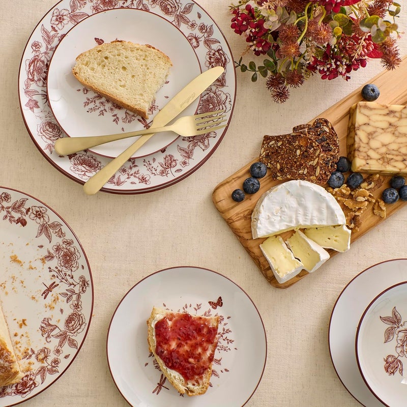 Stone Lain Esme 16Piece Dinnerware Set Porcelain Plates and Bowls Set Dish Set for 4 Cereal and Pasta Bowls Microwave and Dishwasher Safe Red - Image 3