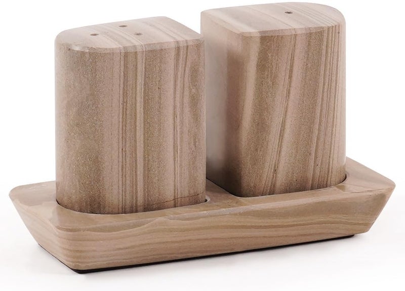 Radicaln Marble Salt & Pepper Shakers Set 2.5" Natural Brown Modern Kitchen Essentials for Cooking and Dining, Stone Spice Holder & Saleros for Black Pepper, Pink Salt - Image 1