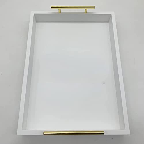 DDS Dream Decor Shoppee Rectangular Shape Serving Tray,Tray For Coffee Table With Polished Metal Handles, Living Room Bed Room Coffee Bar Organizer Modern Decorative Tray (White) - Image 4