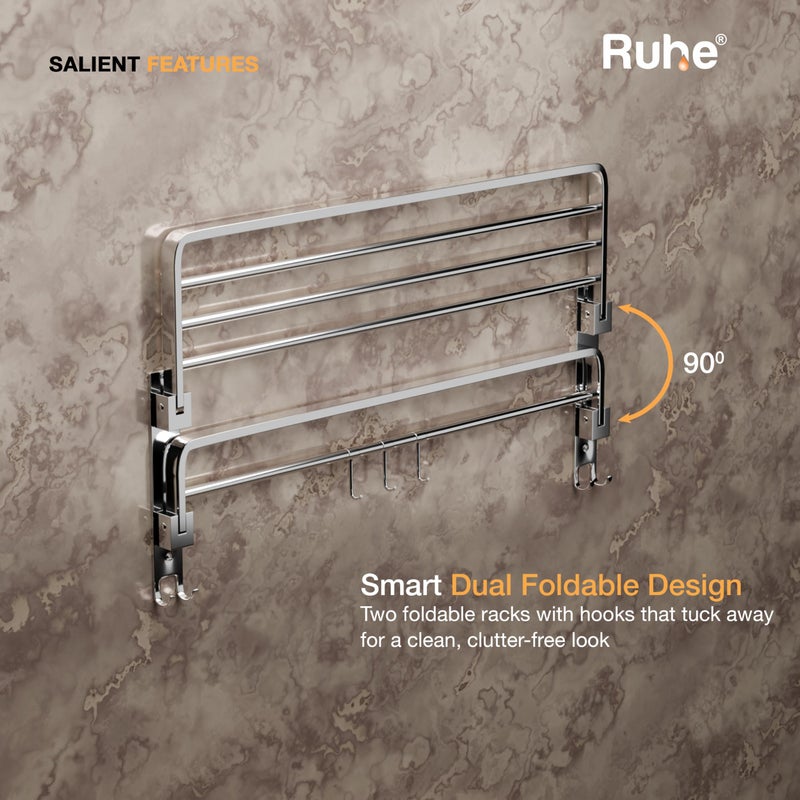 Ruhe® Dual Folding Towel Rack | Premium Grade Stainless Steel Dual Folding Towel Rack/Towel Holder/Towel Stand/Accessories for Bathroom and Kitchen | (24 Inches) - Image 4