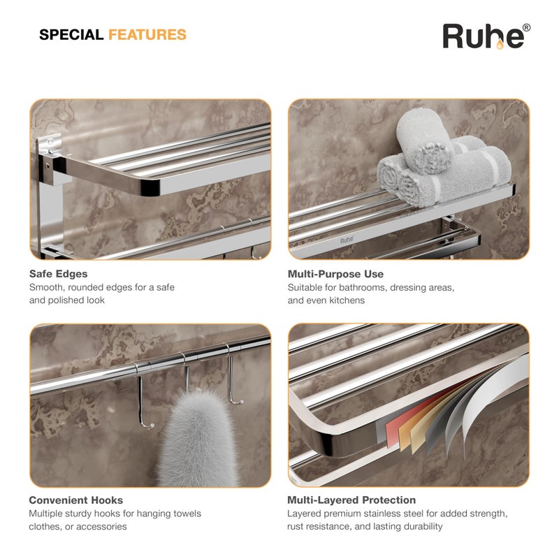 Ruhe® Dual Folding Towel Rack | Premium Grade Stainless Steel Dual Folding Towel Rack/Towel Holder/Towel Stand/Accessories for Bathroom and Kitchen | (24 Inches) - Image 5