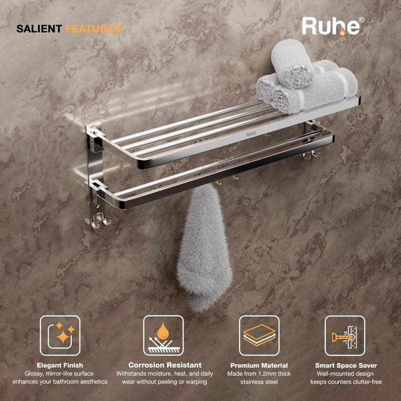 Ruhe® Dual Folding Towel Rack | Premium Grade Stainless Steel Dual Folding Towel Rack/Towel Holder/Towel Stand/Accessories for Bathroom and Kitchen | (24 Inches) - Image 3