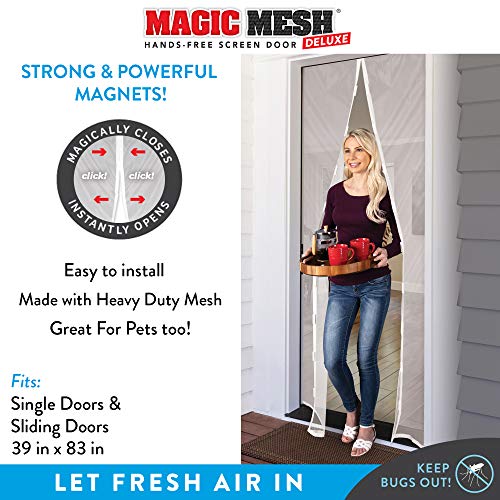 Magic Mesh Deluxe, White | Magnetic Screen Door, Heavy Duty, Magnetic Closure, Door Net, Patio Screen, Sliding Door Screen, Bug Screen for Doorways, Kid & Pet Friendly | Size 39" x 83" (Pack of 1) - Image 2