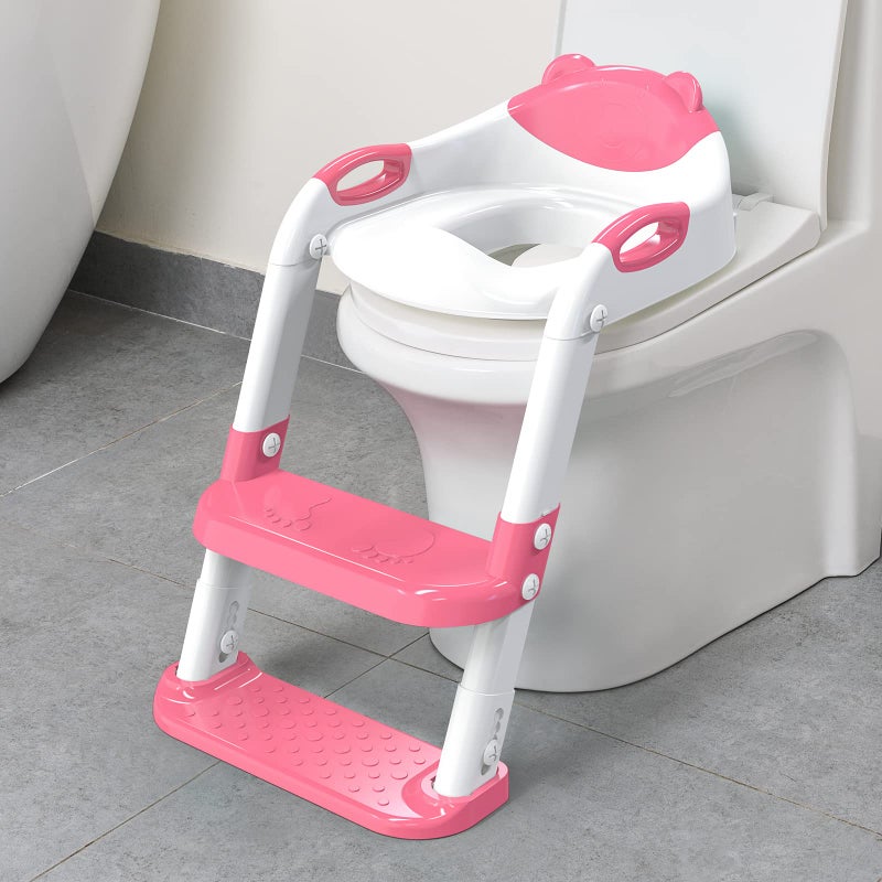 SKYROKU Toilet Potty Training Seat with Step Stool Ladder SKYROKU Toddler Potty Seat for Kids and Toddler Boys Girls Splash Guard and Safety HandlesHot Pink 