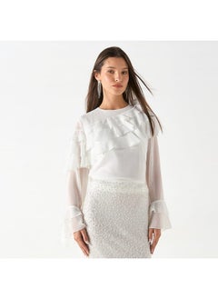 Iconic Textured Top with Long Sleeves and Ruffle Detail