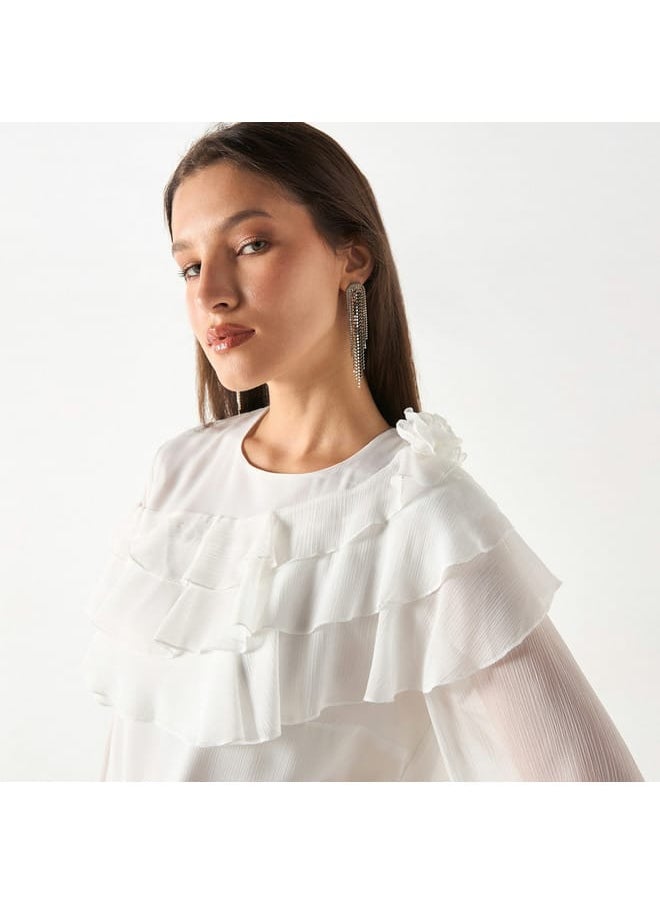 Iconic Iconic Textured Top with Long Sleeves and Ruffle Detail  - Image 4