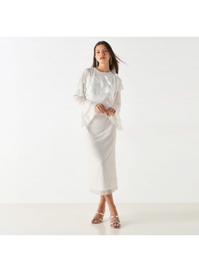 Iconic Iconic Textured Top with Long Sleeves and Ruffle Detail  - Image 2
