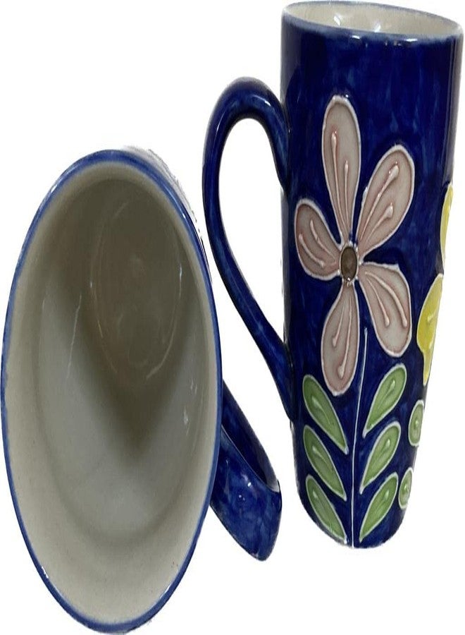 Mirakii 240ml Handmade & Handpainted Floral Ceramic Coffee Mug, Microwave Oven & Dishwasher Safe, Set of 2, Cup Perfect for Milk, Tea, Mug Cake (Dark Blue) - Image 2
