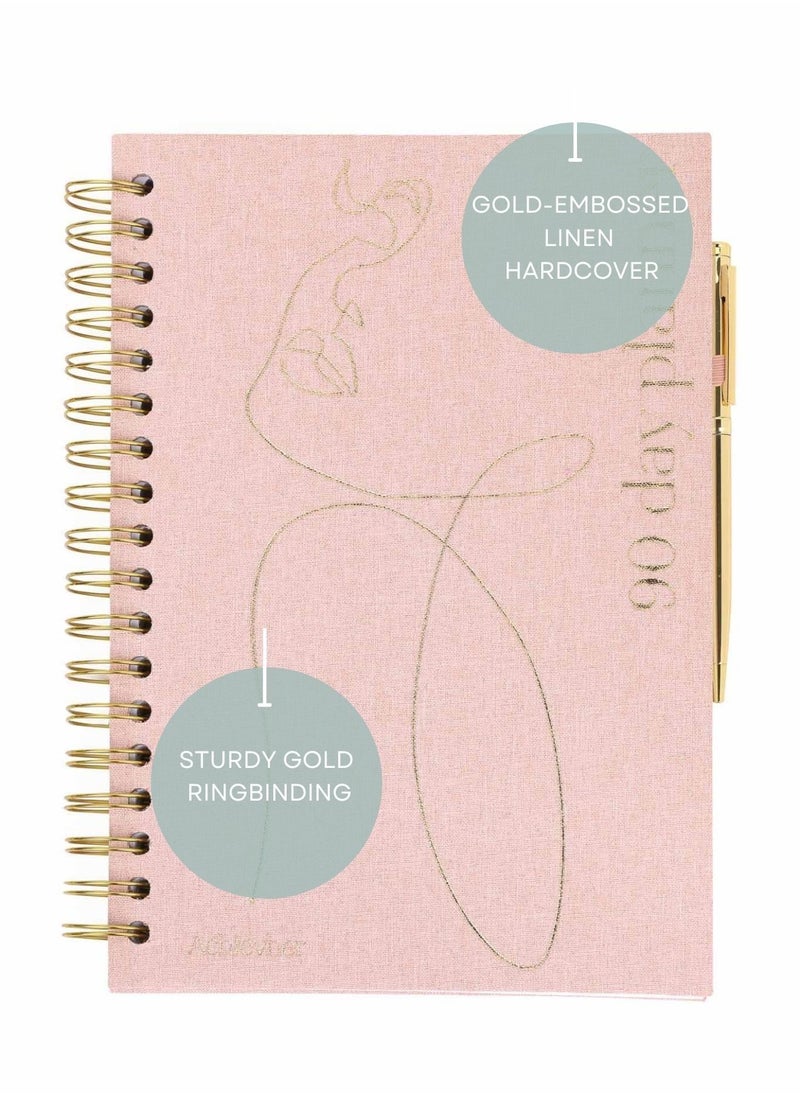 Prickly Pear Achievher 'Rose' Linen Ringbound B5 Size 90 Day Planner, Pen Included  - Image 1