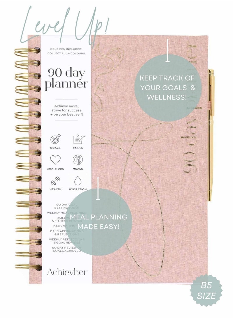Prickly Pear Achievher 'Rose' Linen Ringbound B5 Size 90 Day Planner, Pen Included  - Image 2