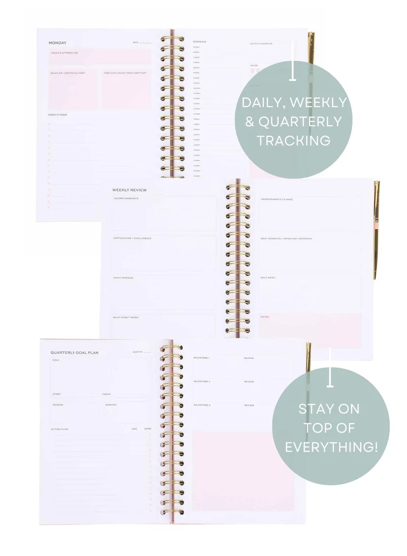 Prickly Pear Pink Notebook Gold Detailing Spiral Rose