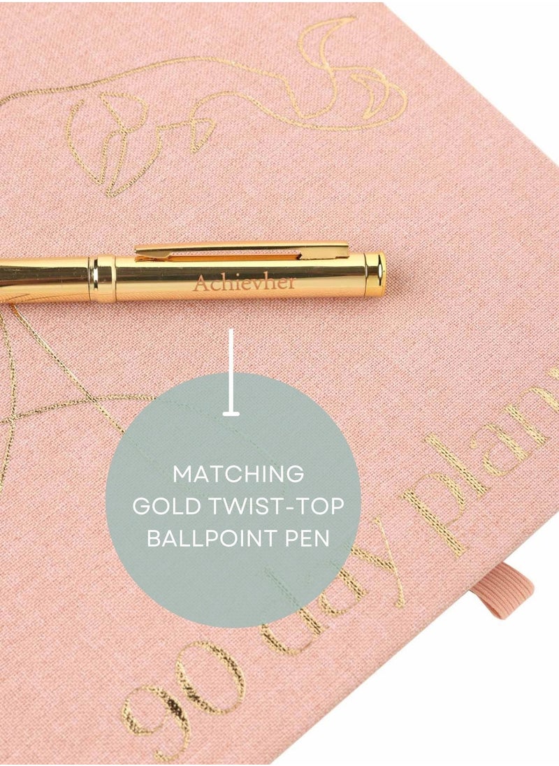 Prickly Pear Achievher 'Rose' Linen Ringbound B5 Size 90 Day Planner, Pen Included  - Image 3