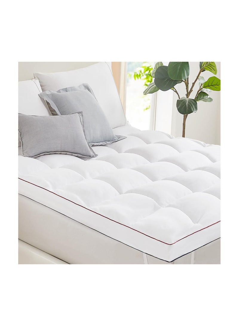 COMFY WHITE COTTON 200 X 200 CM HOTEL STYLE MATTRESS TOPPER WITH BLACK PIPING - Image 1