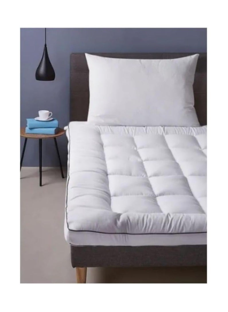 COMFY WHITE COTTON 200 X 200 CM HOTEL STYLE MATTRESS TOPPER WITH BLACK PIPING - Image 2