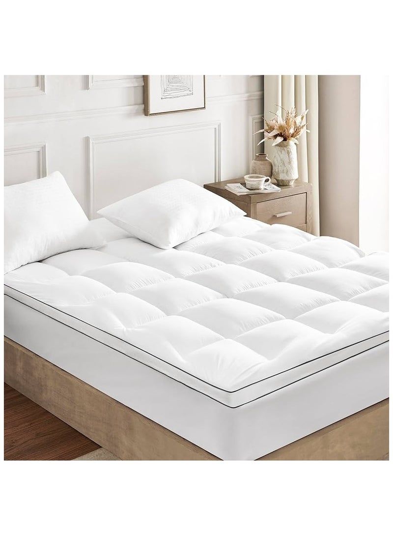 COMFY WHITE COTTON 200 X 200 CM HOTEL STYLE MATTRESS TOPPER WITH BLACK PIPING - Image 3