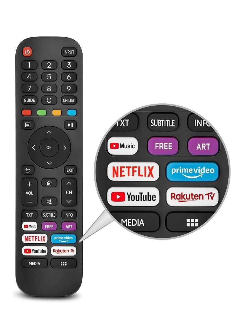 PopZa New Replacement Remote Control, Remote Control Fit, Universal Remote Control Compatible with -VIDAA-TV-Remote, New Upgraded Infrared Remote Control EN2G30H,with Netflix, Prime Video