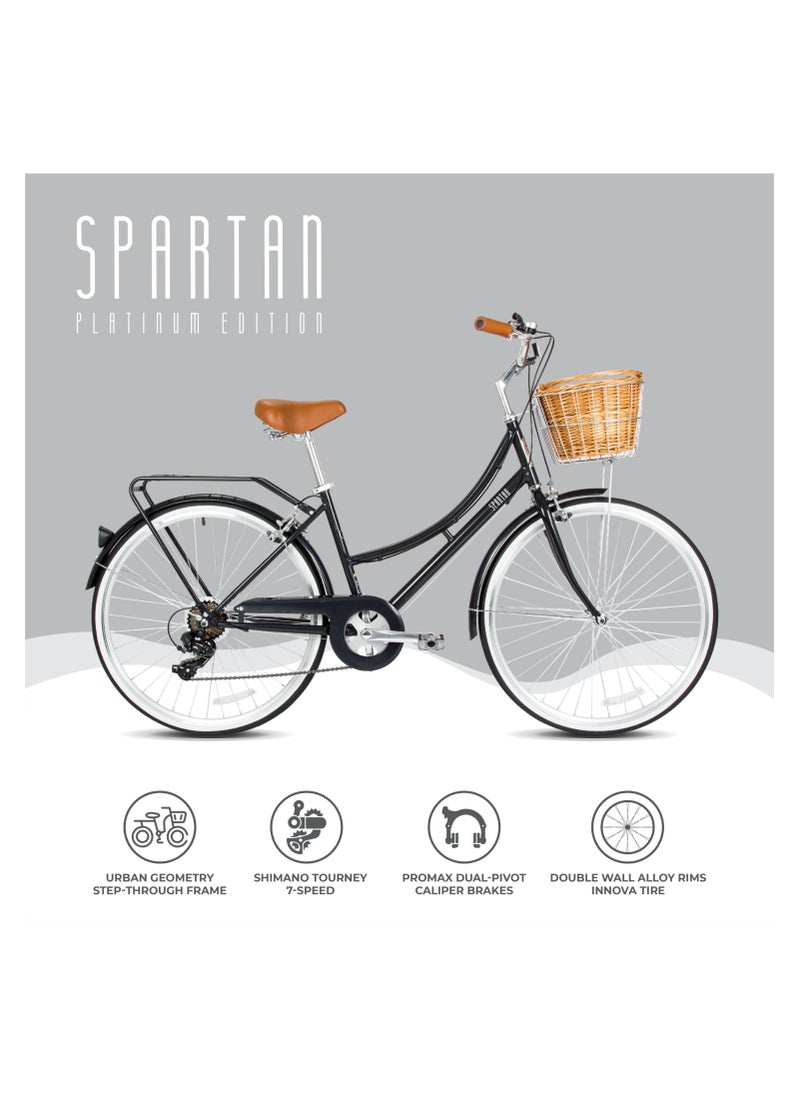 Spartan Platinum City Bike – 700C – Bikes With Gears For Women – Cruiser Bicycle For Ladies – Includes Rear Rack, Vintage Basket And Stand, Comfort Saddle – Commuter Bicycles - Space Black  - Image 2