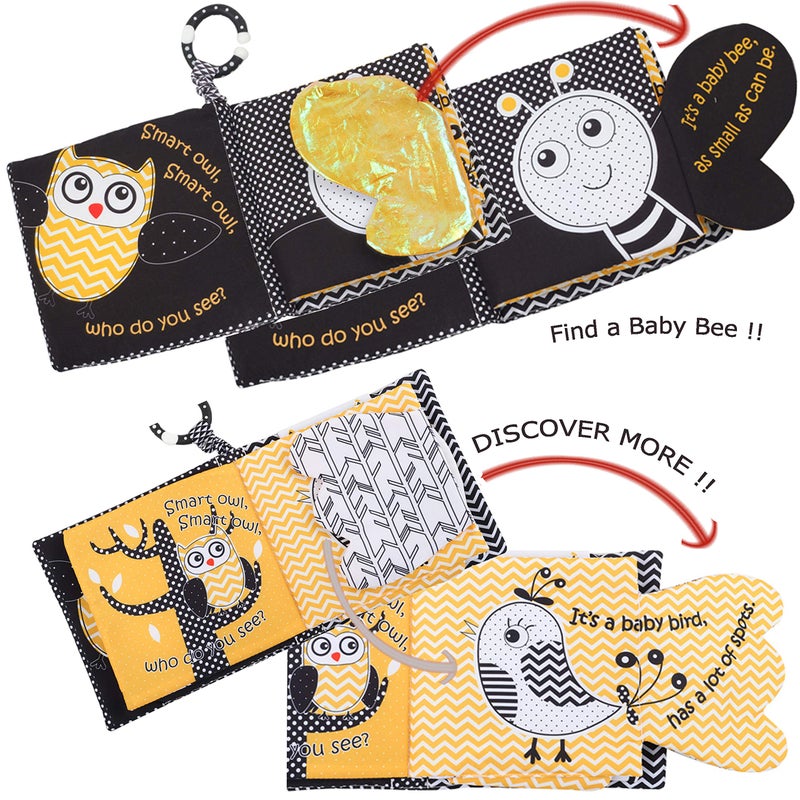 Bebe Mondo Touch and Feel Cloth Crinkle Books for Babies Infant, Baby Books Toys 0-3-6-12 Months, Christmas Shower Baby Gifts, High Contrast Toys,Teething Teethers, Tummy Time Mirror Toys for Boys and Girls-Owl - Image 5