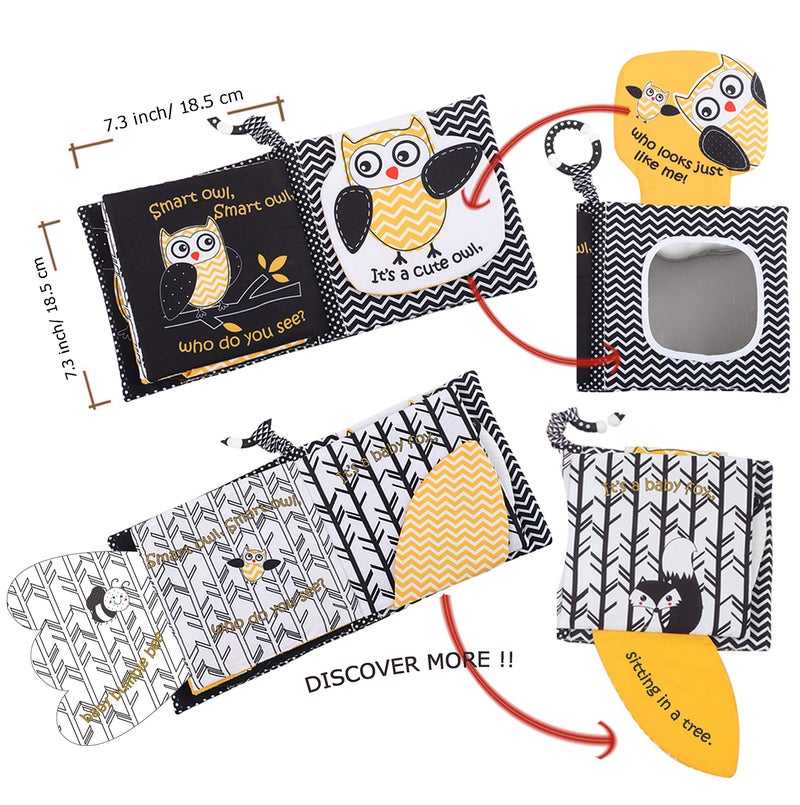 Bebe Mondo Touch and Feel Cloth Crinkle Books for Babies Infant, Baby Books Toys 0-3-6-12 Months, Christmas Shower Baby Gifts, High Contrast Toys,Teething Teethers, Tummy Time Mirror Toys for Boys and Girls-Owl - Image 3