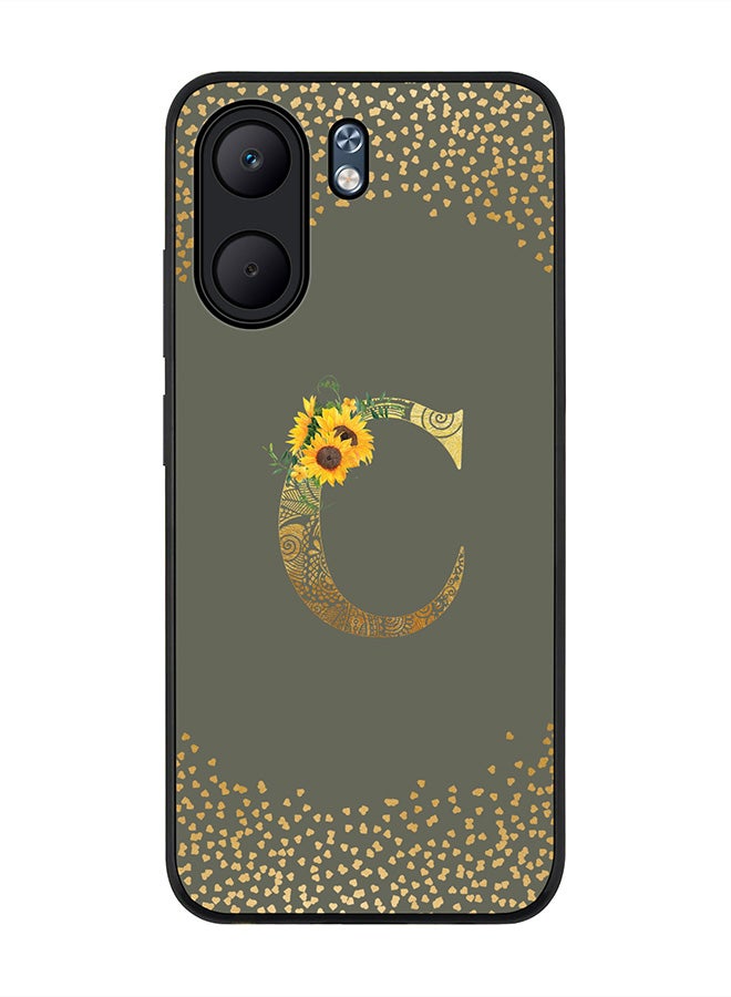 Stylizedd For Oppo A5x 5G / A5x 4G Case,Slim fit Camera Protection, Shockproof Thin Phone cover  - Custom Floral Monogram - C  (Olive Green )