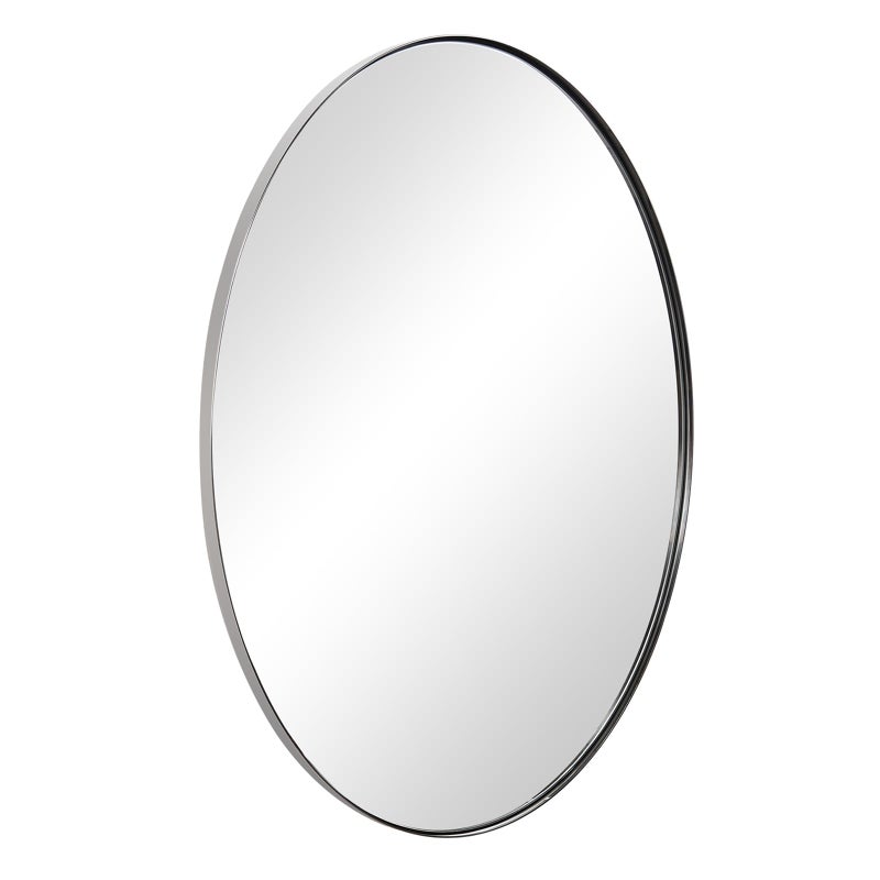 ANDY STAR Wall Mirror for Bathroom 24x36 Chrome Oval Bathroom Mirror Large Oval Wall Mirror for Btahroom Oblong Pill Shaped Chrome Mirror Stainless Steel Frame Wall Mount Horizontal or Vertical
