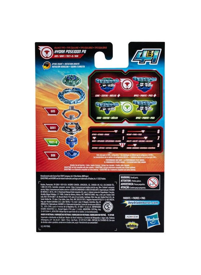 Burst Quadstrike Hydra Poseidon P8 Spinning Top Starter Pack Balance/Defense Type Battling Game With Launcher Kids Toy Set