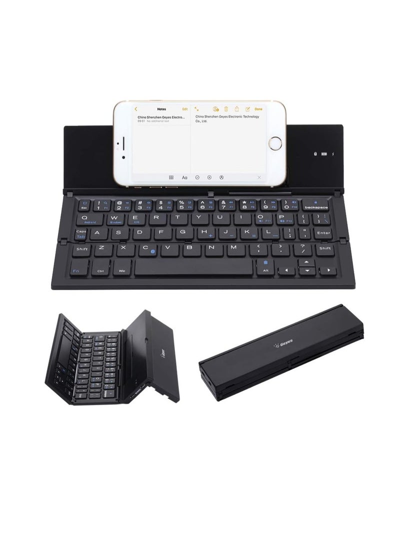 general Portable Folding Wireless Keyboard - BT Rechargeable Full Size Ultra Slim Foldable Keyboard with Kickstand, Aluminum Alloy, Compatible iOS Android Windows Smartphone Tablet and Laptop, Black - Image 1