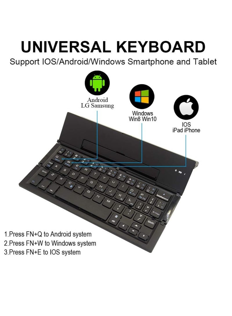 general Portable Folding Wireless Keyboard - BT Rechargeable Full Size Ultra Slim Foldable Keyboard with Kickstand, Aluminum Alloy, Compatible iOS Android Windows Smartphone Tablet and Laptop, Black - Image 2