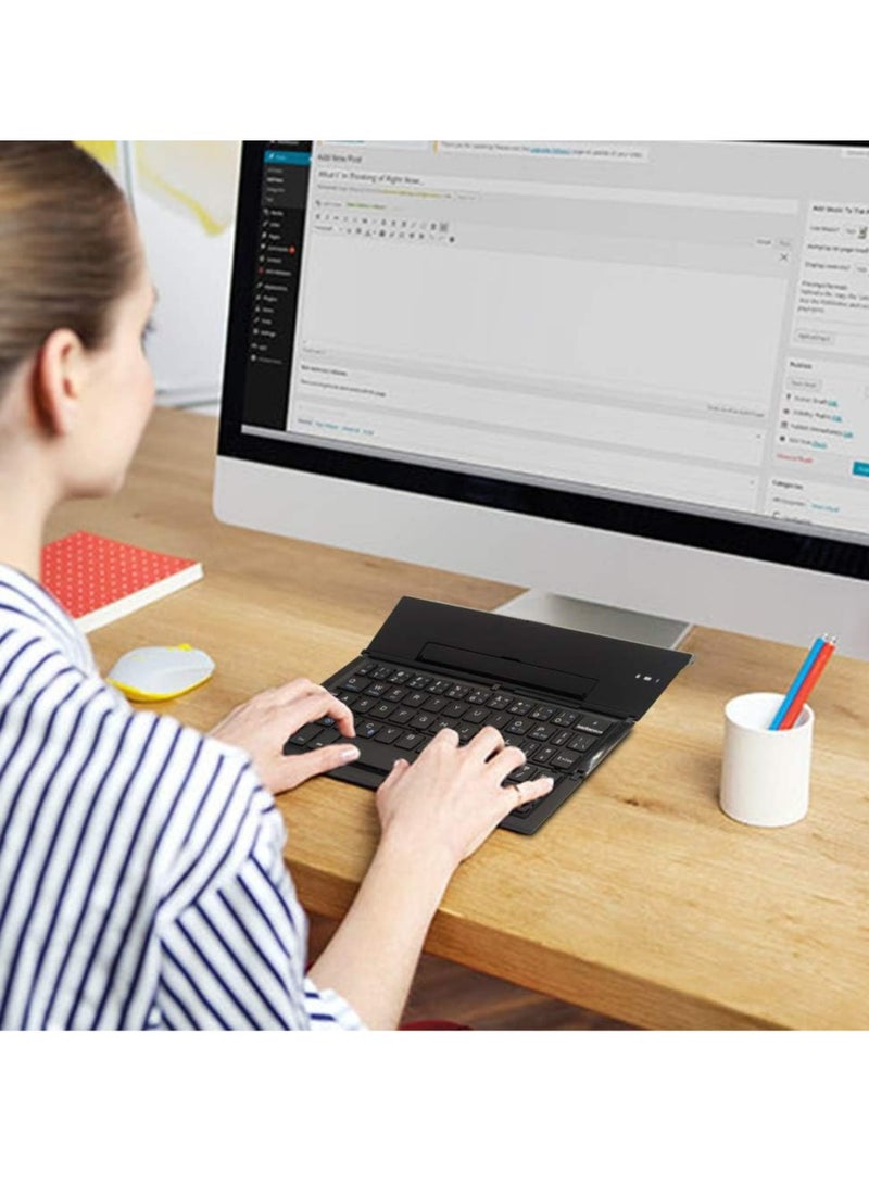 general Portable Folding Wireless Keyboard - BT Rechargeable Full Size Ultra Slim Foldable Keyboard with Kickstand, Aluminum Alloy, Compatible iOS Android Windows Smartphone Tablet and Laptop, Black - Image 3