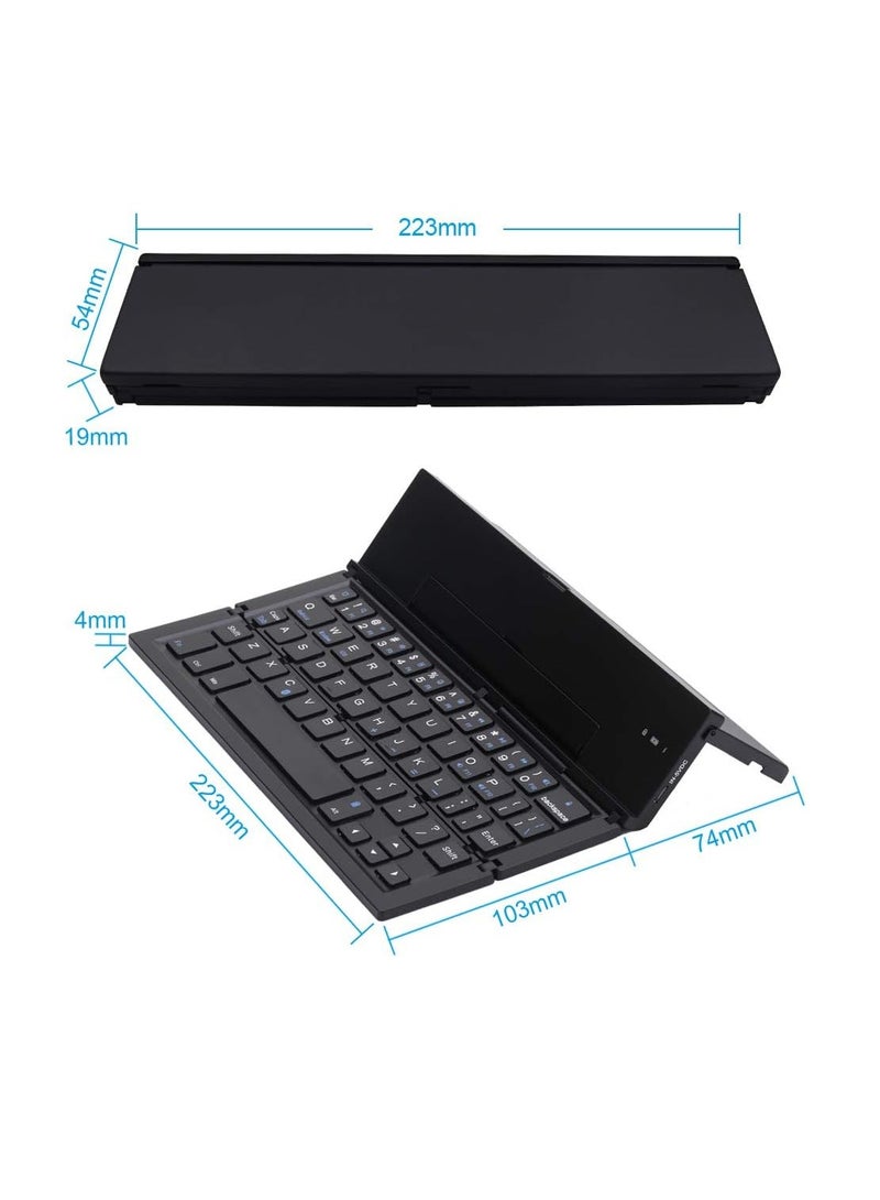 general Portable Folding Wireless Keyboard - BT Rechargeable Full Size Ultra Slim Foldable Keyboard with Kickstand, Aluminum Alloy, Compatible iOS Android Windows Smartphone Tablet and Laptop, Black - Image 4