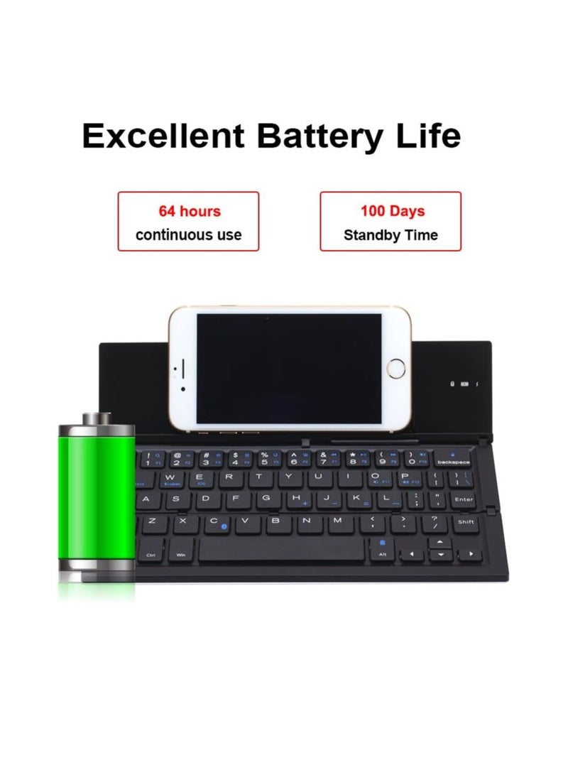 general Portable Folding Wireless Keyboard - BT Rechargeable Full Size Ultra Slim Foldable Keyboard with Kickstand, Aluminum Alloy, Compatible iOS Android Windows Smartphone Tablet and Laptop, Black - Image 5