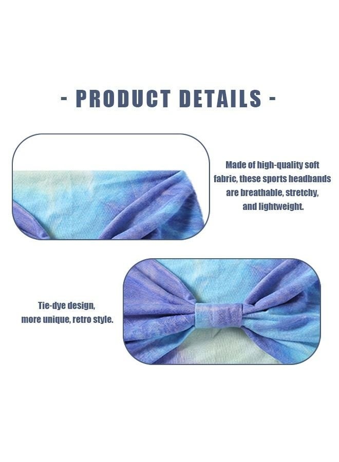Generic Boho Elastic Tie Dye Wide Headbands, Cotton Breathable Non Slip Knot Head Wraps Yoga Sweatbands, Hair Scarf Fashion Hair Accessories for Sport Workout Running (Blue) - Image 3