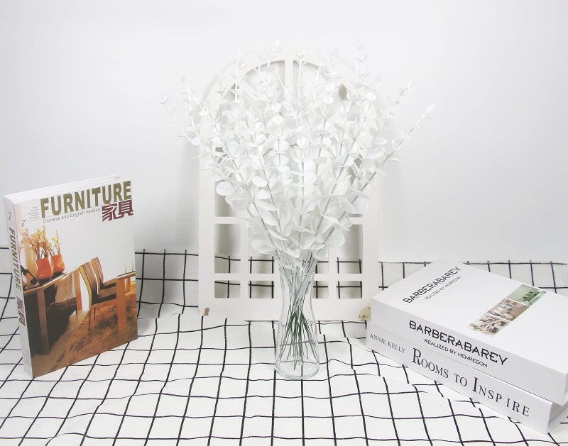 Tinsow 26 Pcs Artificial Eucalyptus Stem Bulk Faux Eucalyptuses Real Touch Leaf Wedding Bouquet Centerpiece Home Decor (White  26) - Image 3