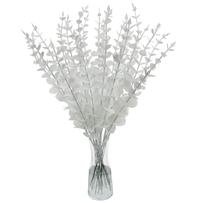 Tinsow 26 Pcs Artificial Eucalyptus Stem Bulk Faux Eucalyptuses Real Touch Leaf Wedding Bouquet Centerpiece Home Decor (White  26) - Image 1