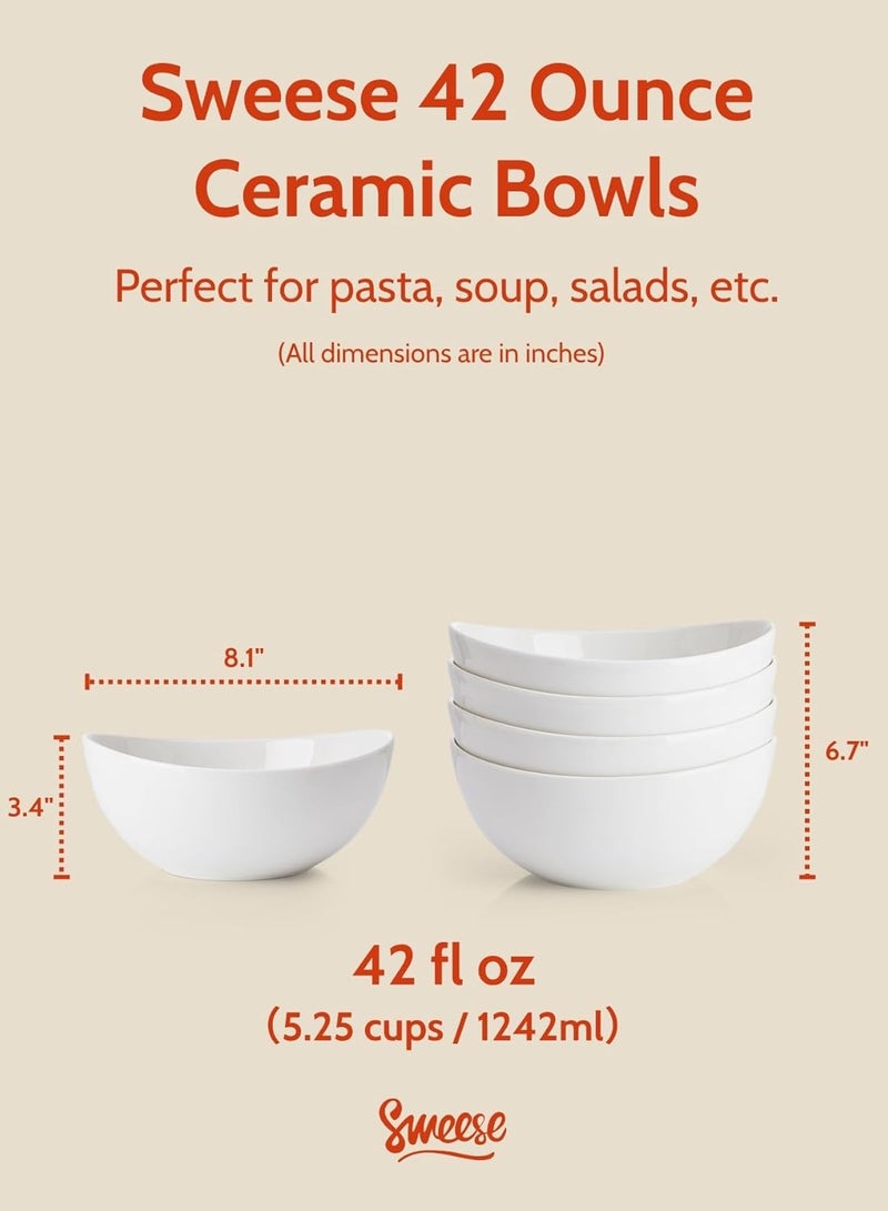 Sweese 42oz Porcelain Serving Bowls - Set of 4, 8-Inch White Bowls for Salad, Soup, Pasta & More - Microwave, Dishwasher & Oven Safe - Image 2