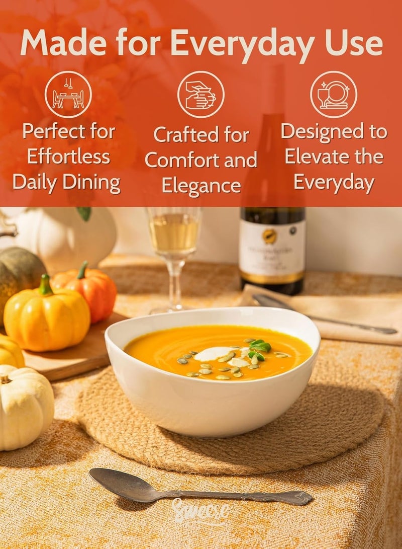 Sweese 42oz Porcelain Serving Bowls - Set of 4, 8-Inch White Bowls for Salad, Soup, Pasta & More - Microwave, Dishwasher & Oven Safe - Image 4