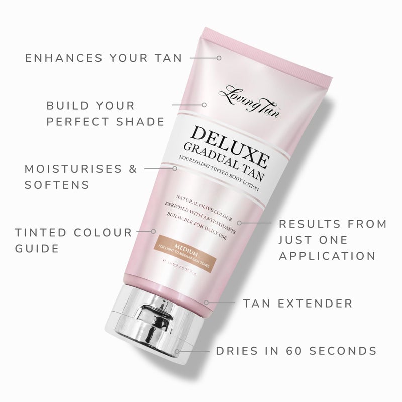 Loving Tan لوشن تان ديلوكس من لوفينغ تان، متوسط - تان ذاتي المظهر الطبيعي، قوة احترافية، تان بدون شمس، 7+ تطبيقات تان ذاتي لكل زجاجة - خالي من القسوة، DHA مستخرج طبيعياً - 5.07 أونصة سائلة - Image 4
