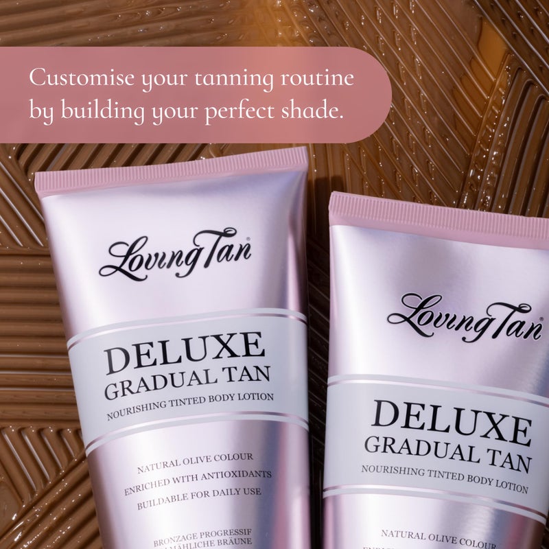 Loving Tan لوشن تان ديلوكس من لوفينغ تان، متوسط - تان ذاتي المظهر الطبيعي، قوة احترافية، تان بدون شمس، 7+ تطبيقات تان ذاتي لكل زجاجة - خالي من القسوة، DHA مستخرج طبيعياً - 5.07 أونصة سائلة - Image 5