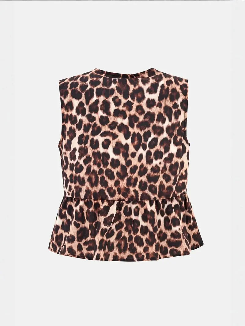 Hiccup Multicolor Regular Fit Leopard Print Bow Detail Blouse for Women | Best Price UAE