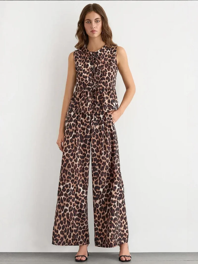 Hiccup Multicolor Regular Fit Leopard Print Bow Detail Blouse for Women | Best Price UAE
