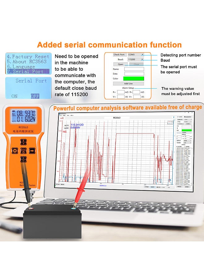 RC3563 200Ω 100V Handheld Portable Battery Internal Resistance Voltage Tester 3-digit Display Battery Tester High-precise True Four-wire AC Lithium Lead-acid Lithium Battery Detector