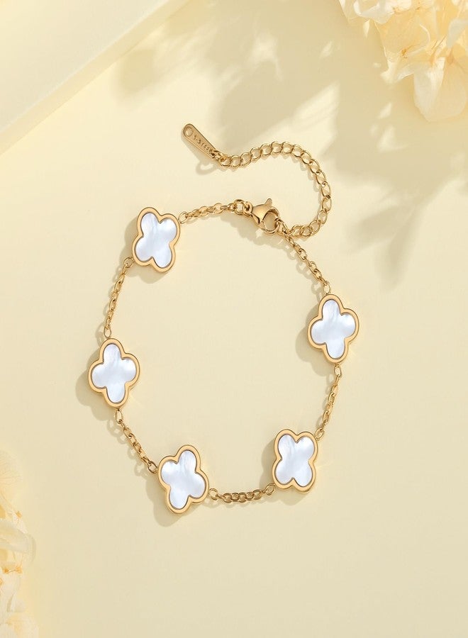 HAITTY 18K Gold Plated Clover Bracelet Set for Women White/Black/Gold/Silver/Green/Pink Adjustable Link Double-Sided Lucky Bracelets Trendy Bracelets Set Jewelry Gifts for Women Men, Large, Stainless - Image 4