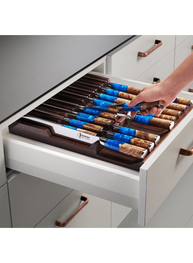 Senken Knives SENKEN In-Drawer Knife Block, Natural Acacia Wood Kitchen Knife Drawer Organizer, Holds 16 Knives + 1 Sharpener Slot for 17 Total Slots, Includes Steak Knife Slots, Space Saving Knife Storage Solution - Image 2