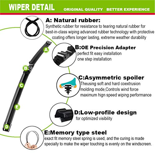 ANRDDO 2 Wipers Factory Replacement For 2004 2005 2006 2007 VW Touareg, 2003-2006 Porsche Cayenne Original Equipment Windshield Wiper Blades Set - 26"+26" Side Lock (Set of 2) Not for J HOOK - Image 3